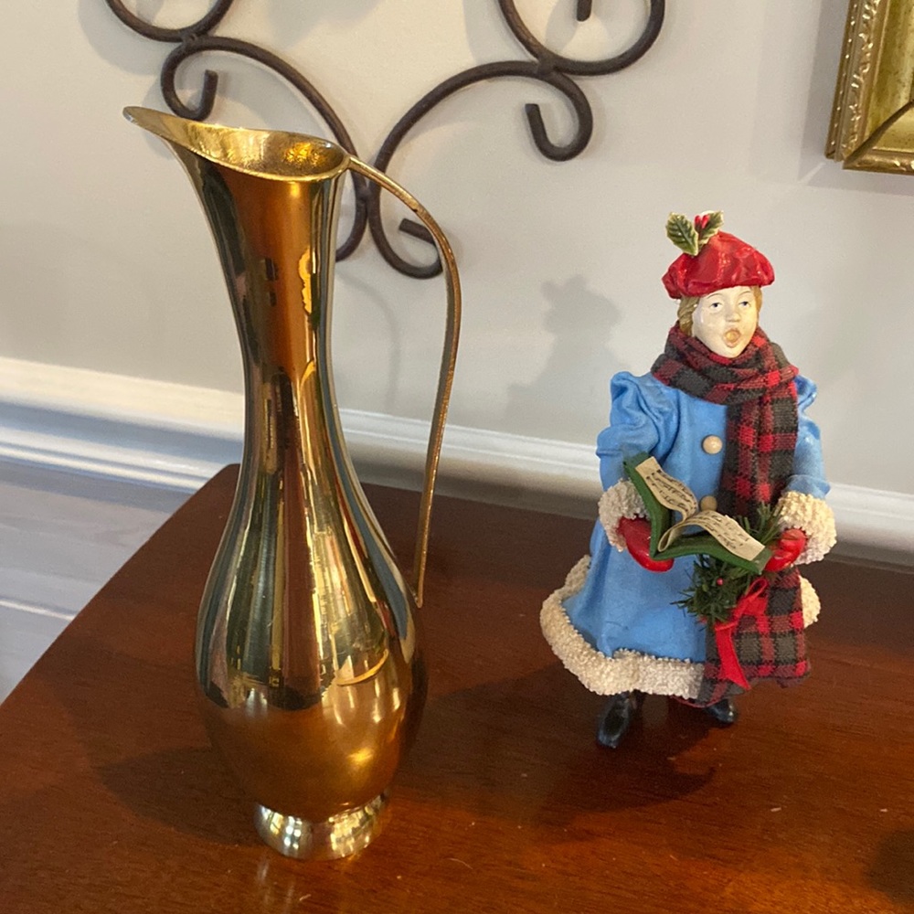 E219 Brass Pitcher EUC Vintage 9 1/2" Tall